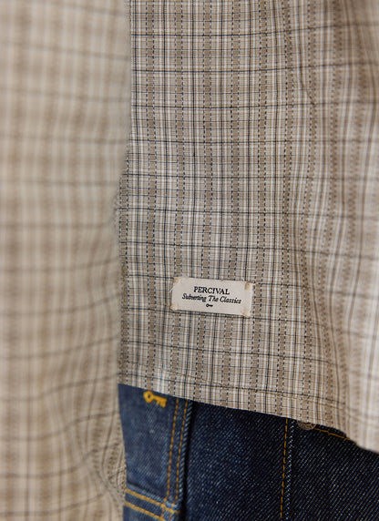 Men's Check Shirt: Hinsley - Cotton - Cream Check - Percival | Percival Sale