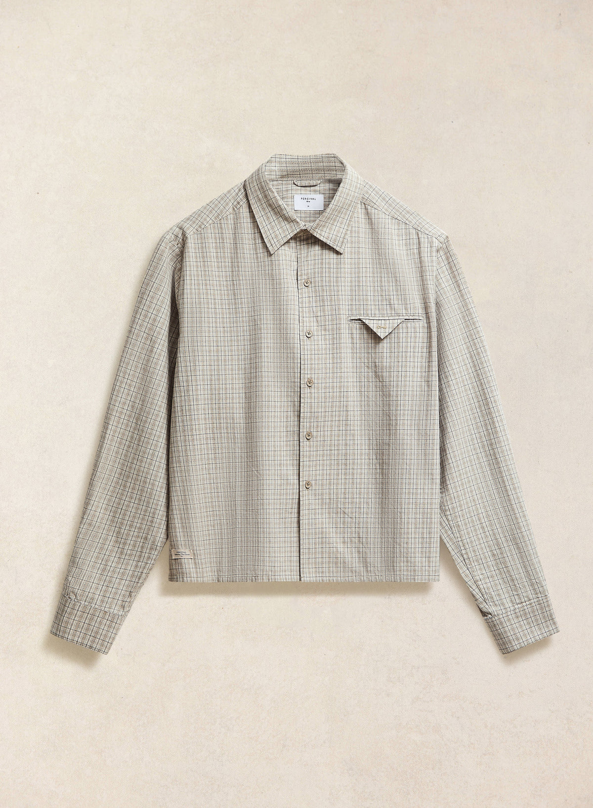 Men's Check Shirt: Hinsley - Cotton - Cream Check - Percival | Percival Sale