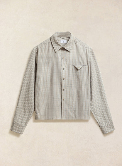 Men's Check Shirt: Hinsley - Cotton - Cream Check - Percival | Percival Sale
