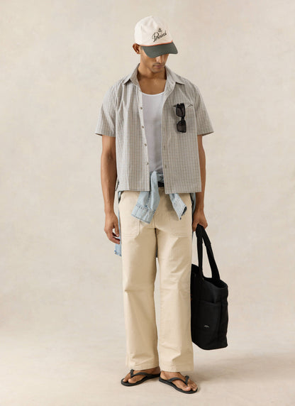 Men's Boxy Short Sleeve Shirt - Cotton - Cream Check - Percival | Percival Special Offer