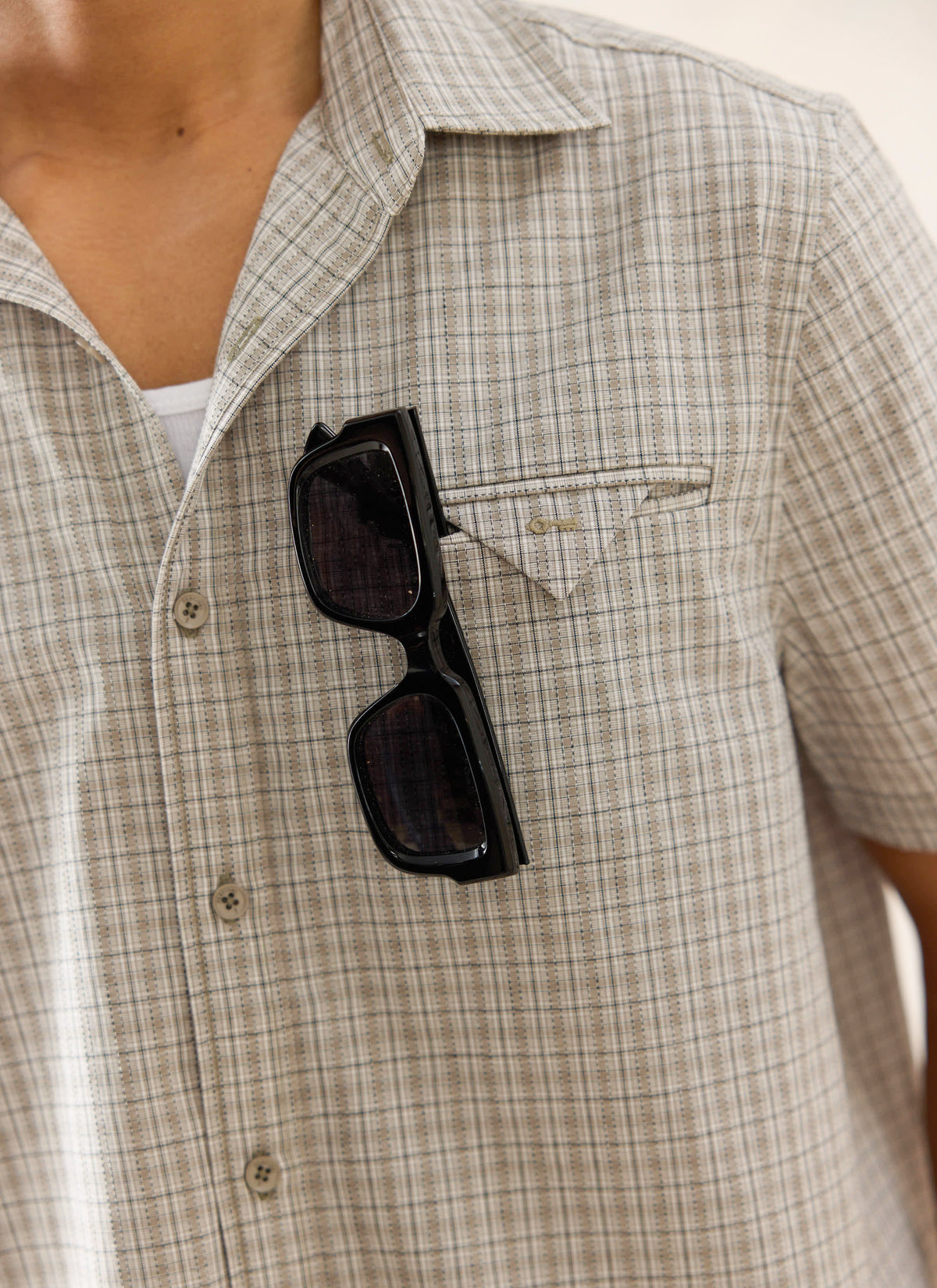 Men's Boxy Short Sleeve Shirt - Cotton - Cream Check - Percival | Percival Special Offer