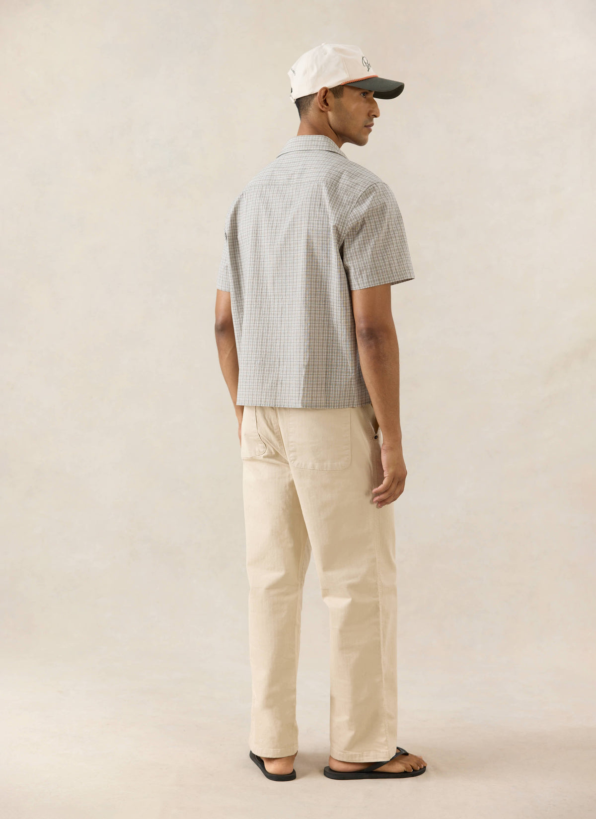 Men's Boxy Short Sleeve Shirt - Cotton - Cream Check - Percival | Percival Special Offer