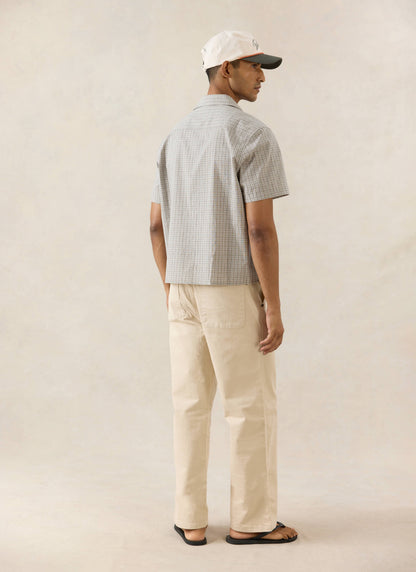 Men's Boxy Short Sleeve Shirt - Cotton - Cream Check - Percival | Percival Special Offer