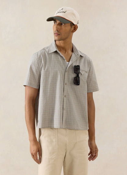 Men's Boxy Short Sleeve Shirt - Cotton - Cream Check - Percival | Percival Special Offer