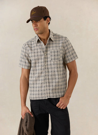 Men's Short Sleeve Check Shirt: Bayley - Cotton - Cream - Percival | Percival Trending