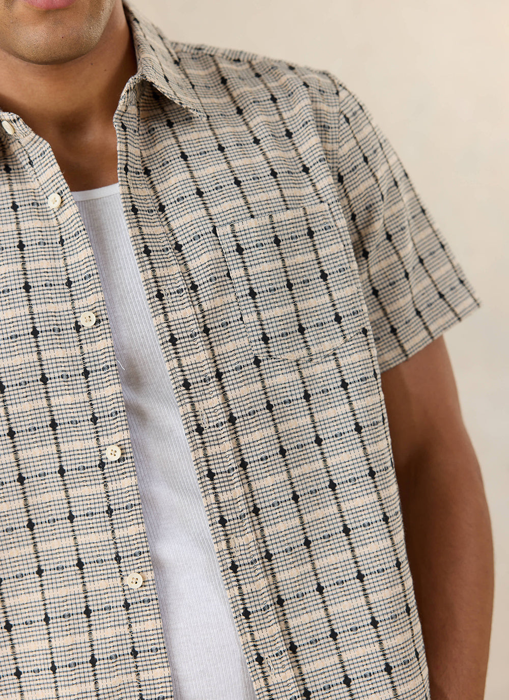 Men's Short Sleeve Check Shirt: Bayley - Cotton - Cream - Percival | Percival Trending