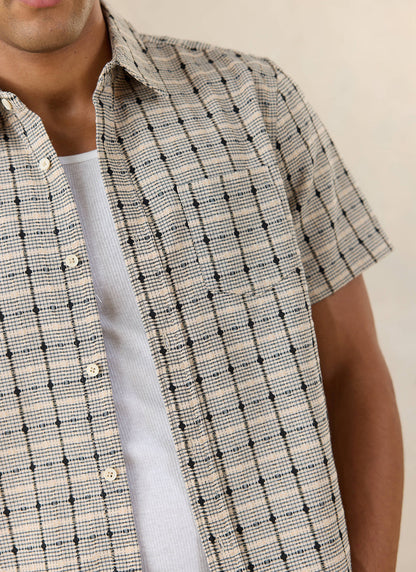 Men's Short Sleeve Check Shirt: Bayley - Cotton - Cream - Percival | Percival Trending