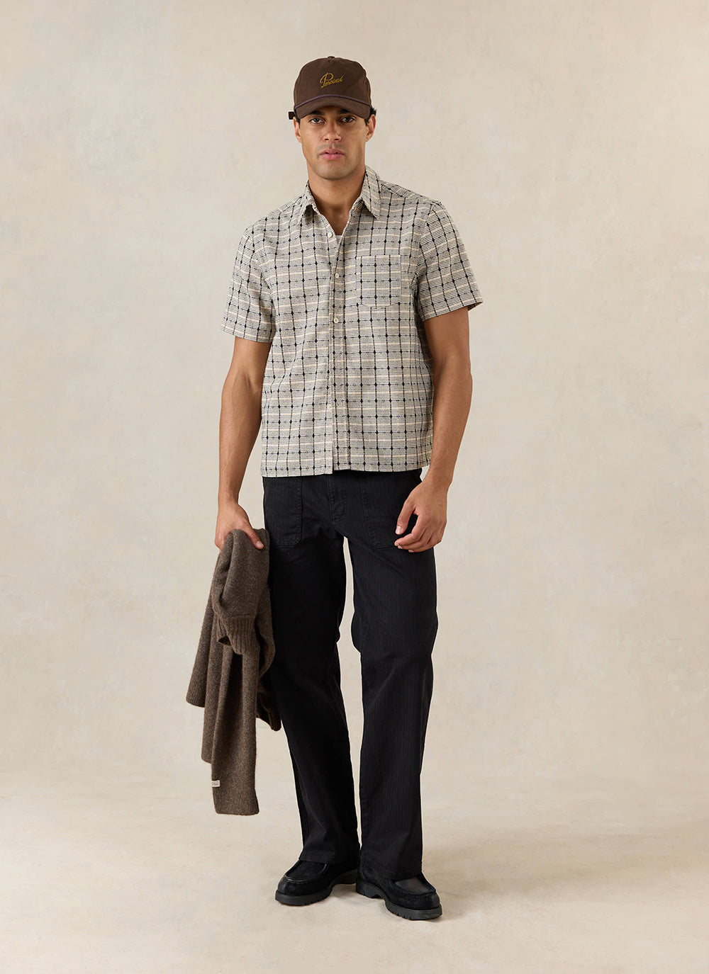 Men's Short Sleeve Check Shirt: Bayley - Cotton - Cream - Percival | Percival Trending