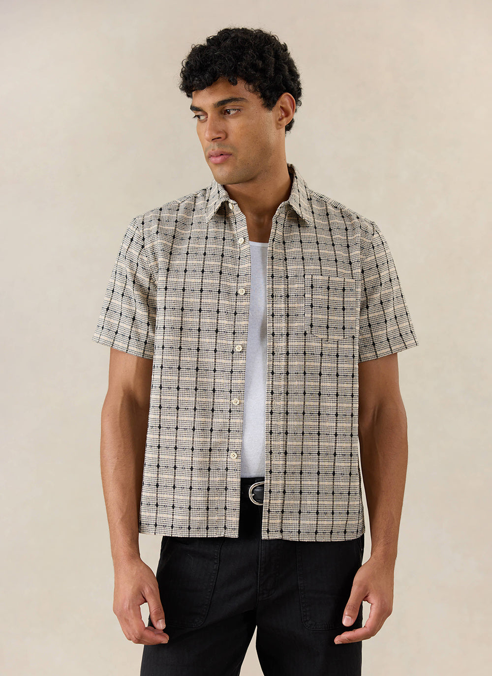 Men's Short Sleeve Check Shirt: Bayley - Cotton - Cream - Percival | Percival Trending