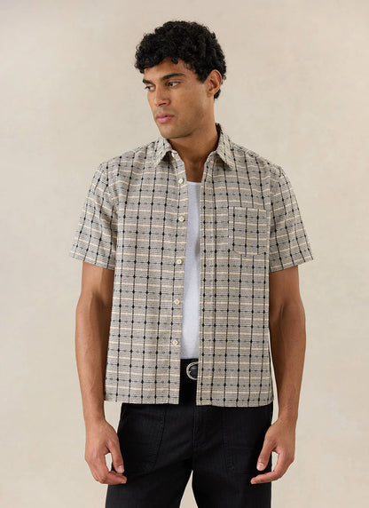Men's Short Sleeve Check Shirt: Bayley - Cotton - Cream - Percival | Percival Trending