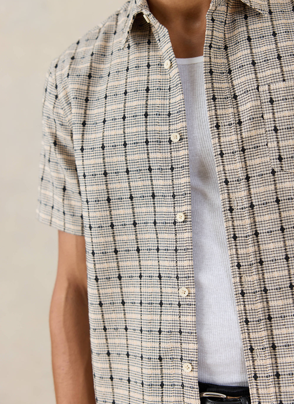 Men's Short Sleeve Check Shirt: Bayley - Cotton - Cream - Percival | Percival Trending