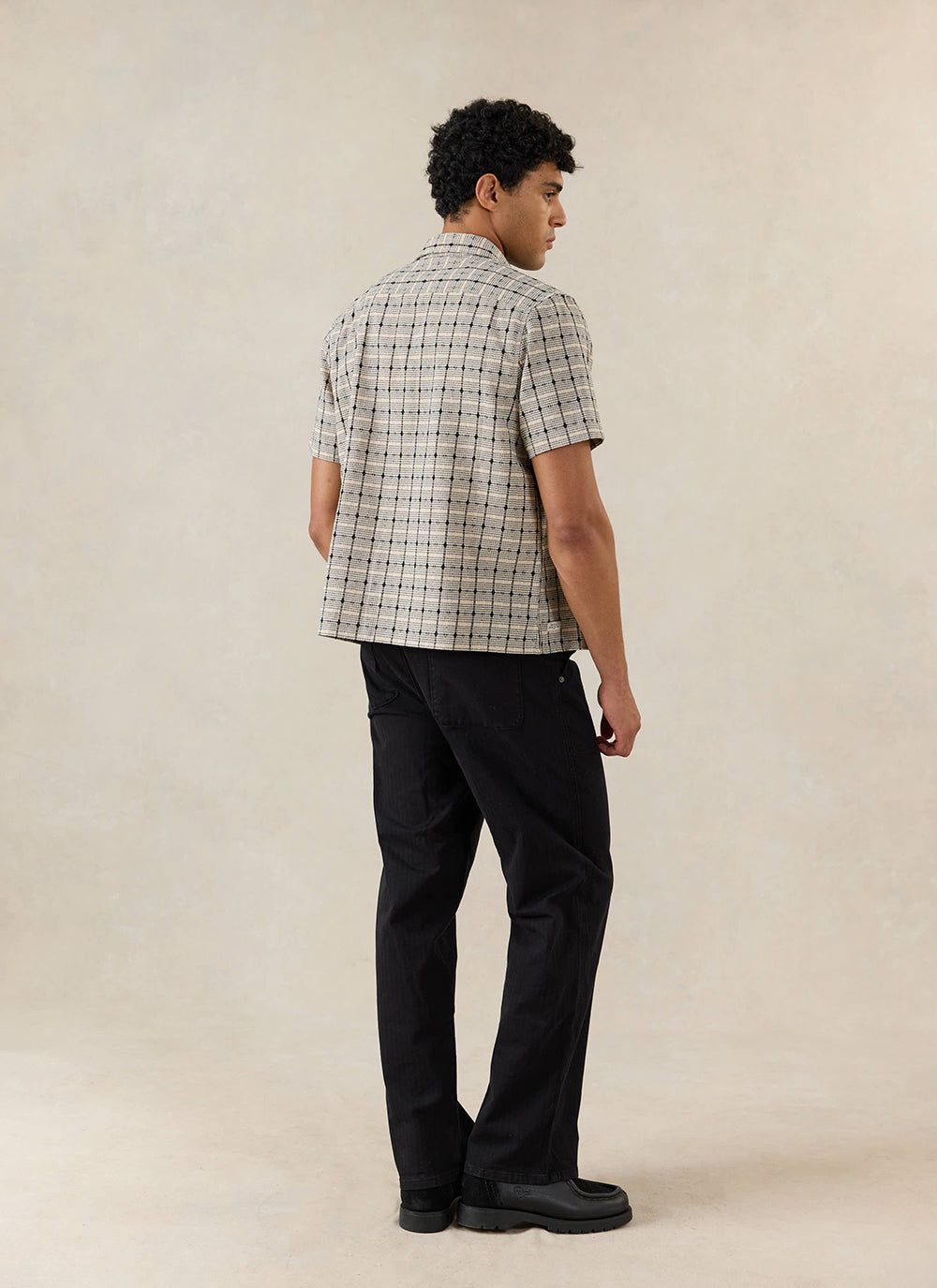 Men's Short Sleeve Check Shirt: Bayley - Cotton - Cream - Percival | Percival Trending