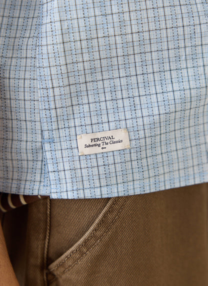 Men's Boxy Short Sleeve Shirt - Cotton - Blue Check - Percival | Percival Recommended