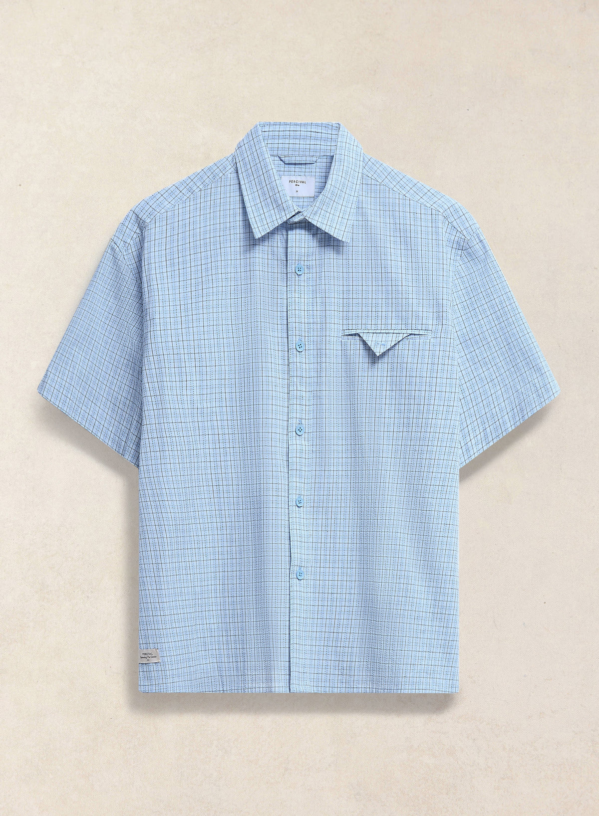 Men's Boxy Short Sleeve Shirt - Cotton - Blue Check - Percival | Percival Recommended