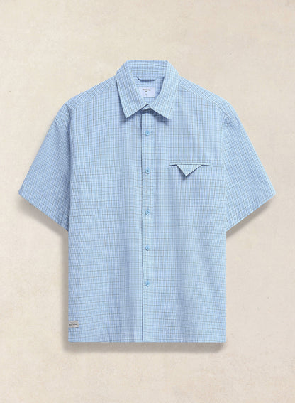 Men's Boxy Short Sleeve Shirt - Cotton - Blue Check - Percival | Percival Recommended