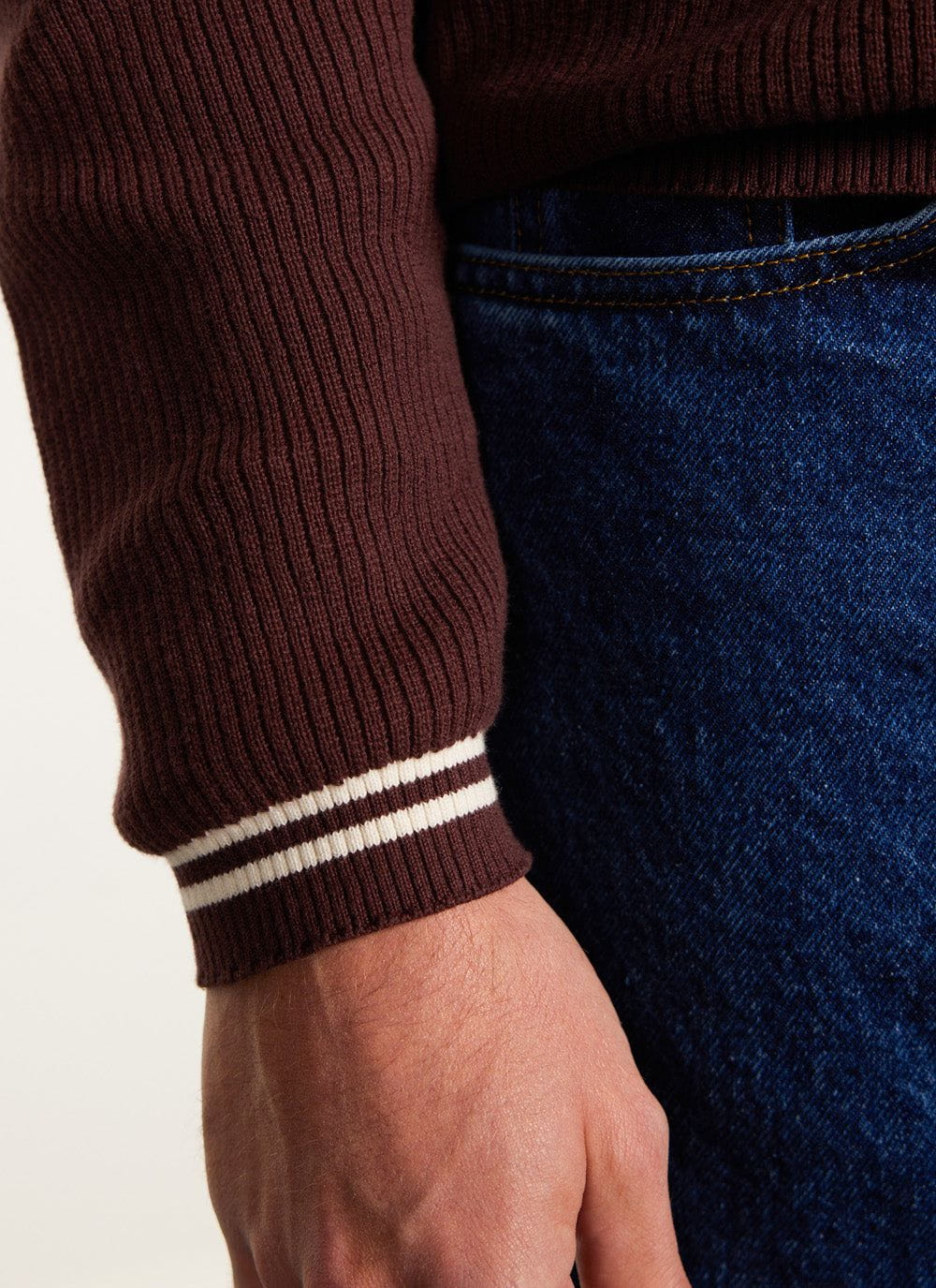 Men's Knit Shirt - Long Sleeve - Cuban Collar - Espresso Brown | Percival Popular