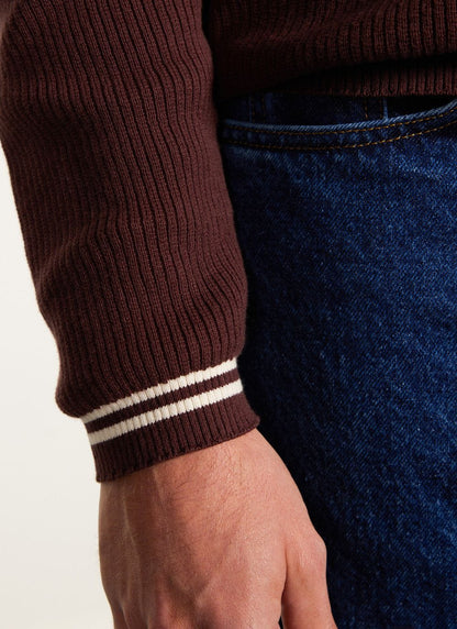 Men's Knit Shirt - Long Sleeve - Cuban Collar - Espresso Brown | Percival Popular