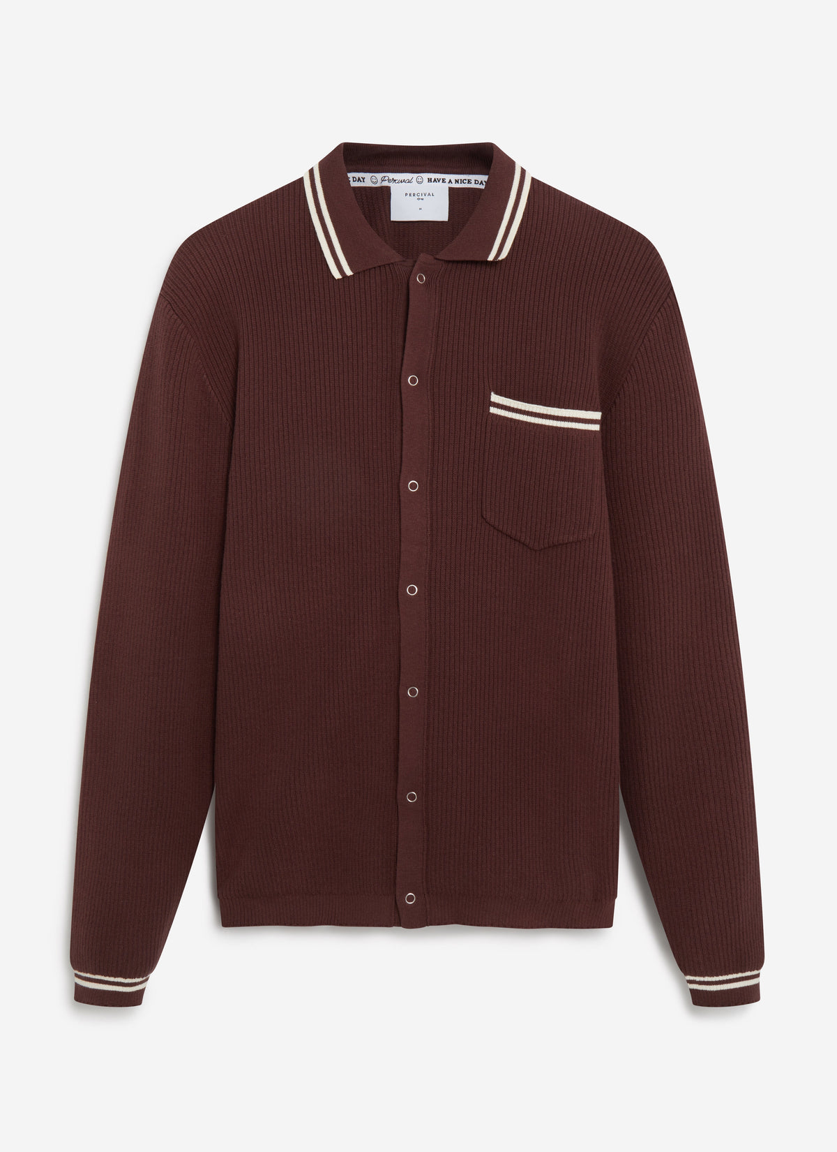 Men's Knit Shirt - Long Sleeve - Cuban Collar - Espresso Brown | Percival Popular