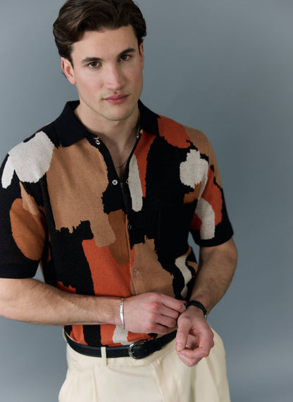 Men's Knitted Shirt Sleeve Shirt - Jacquard - Multicolour | Percival Popular