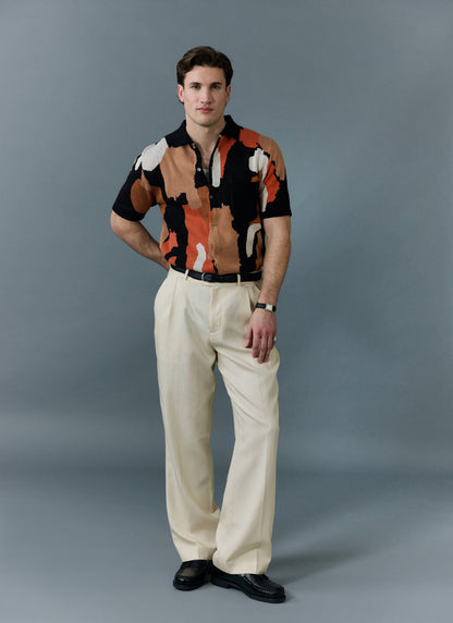 Men's Knitted Shirt Sleeve Shirt - Jacquard - Multicolour | Percival Popular