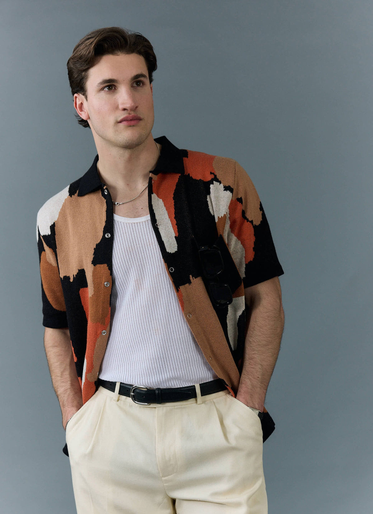 Men's Knitted Shirt Sleeve Shirt - Jacquard - Multicolour | Percival Popular