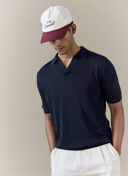 Men's Knitted Polo Shirt: Laurence - Open Collar - Navy Blue | Percival Smart Buy