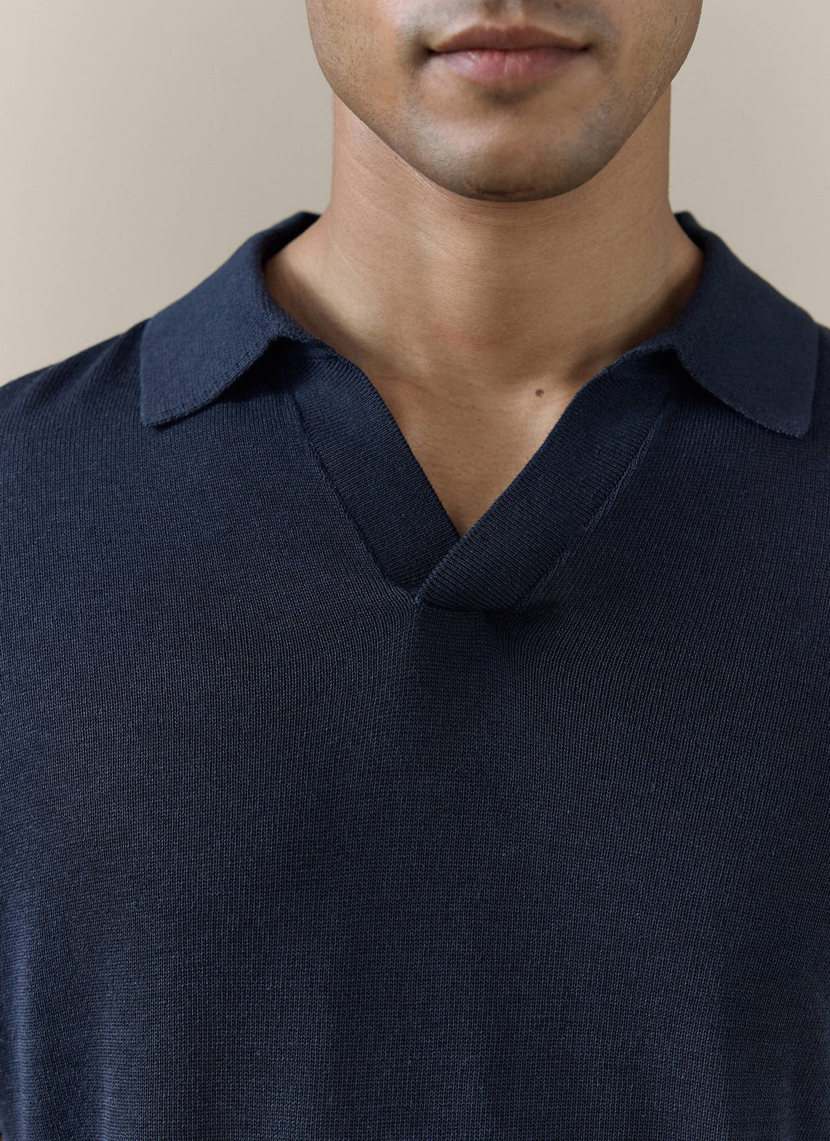 Men's Knitted Polo Shirt: Laurence - Open Collar - Navy Blue | Percival Smart Buy