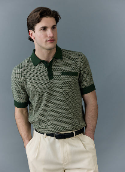 Men's Knitted Polo Shirt - Casa Martini - Forest Green | Percival Value