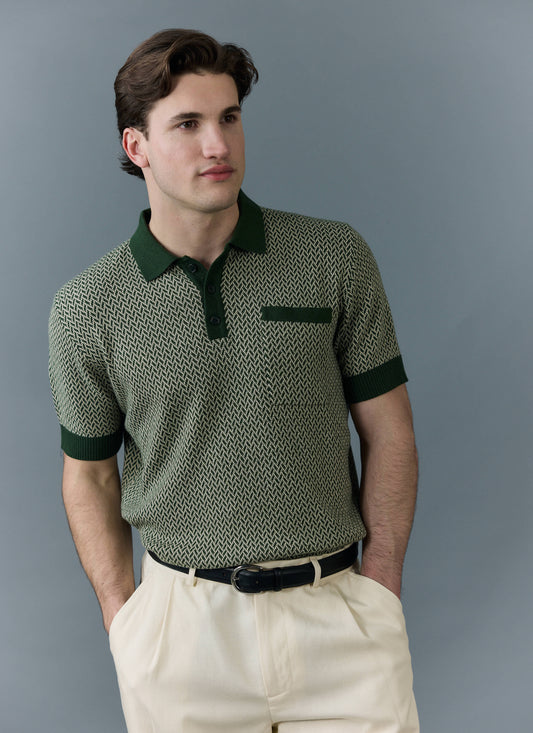 Men's Knitted Polo Shirt - Casa Martini - Forest Green | Percival Value