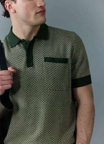 Men's Knitted Polo Shirt - Casa Martini - Forest Green | Percival Value