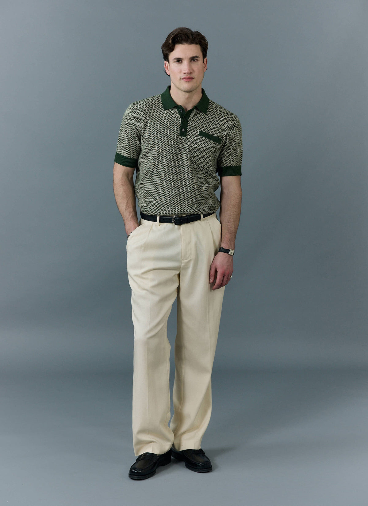 Men's Knitted Polo Shirt - Casa Martini - Forest Green | Percival Value