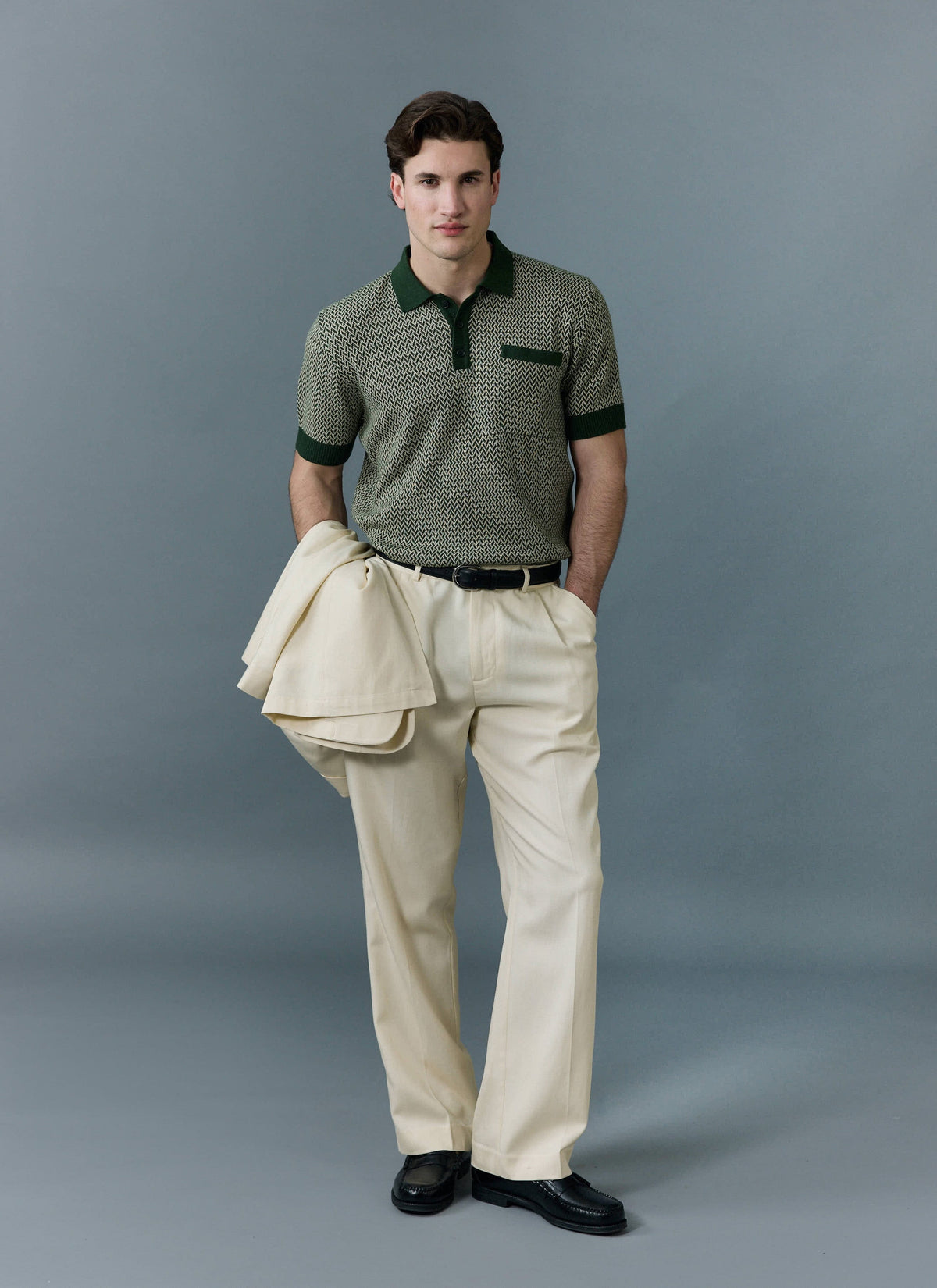 Men's Knitted Polo Shirt - Casa Martini - Forest Green | Percival Value
