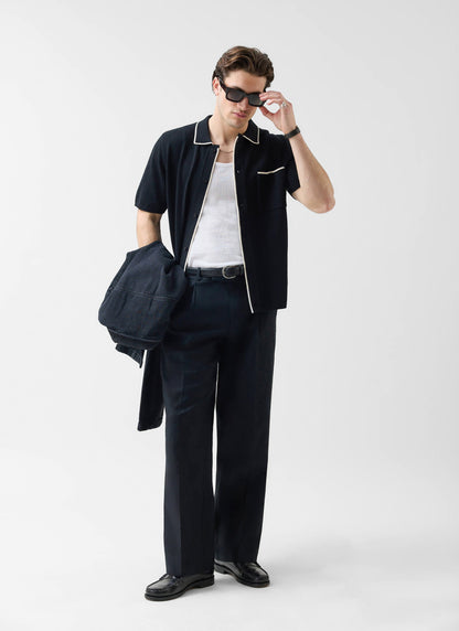 Contrast Trim Regular Knitted Shirt - Wool - Black | Percival Best Seller