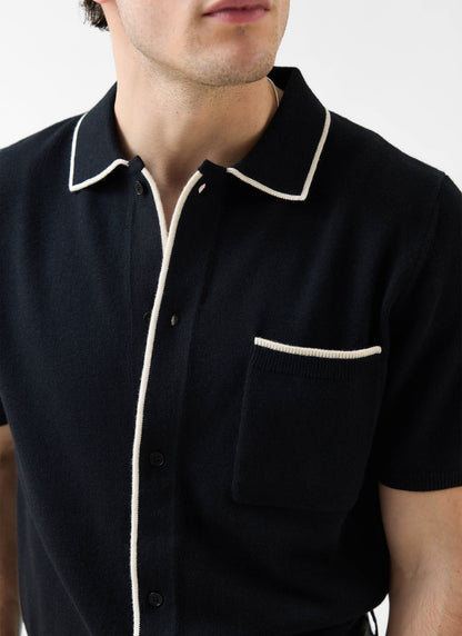 Contrast Trim Regular Knitted Shirt - Wool - Black | Percival Best Seller