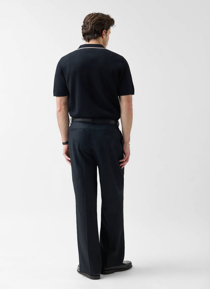 Contrast Trim Regular Knitted Shirt - Wool - Black | Percival Best Seller