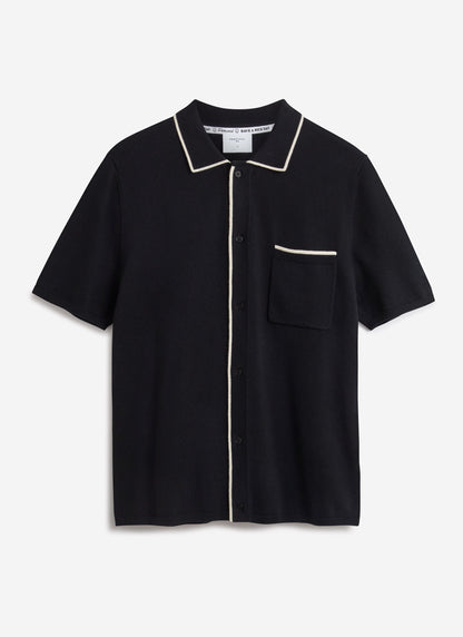 Contrast Trim Regular Knitted Shirt - Wool - Black | Percival Best Seller