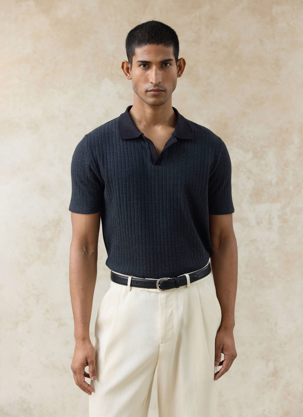 Men's Knitted Polo Shirt - Anthony - Cotton Blend - Black | Percival Everyday
