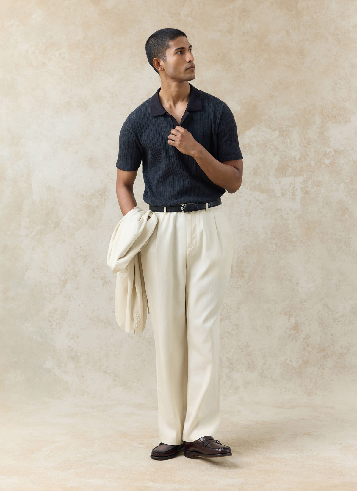 Men's Knitted Polo Shirt - Anthony - Cotton Blend - Black | Percival Everyday