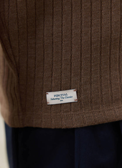 Men's Knitted Polo Shirt - Anthony - Cotton Blend - Brown | Percival Quality