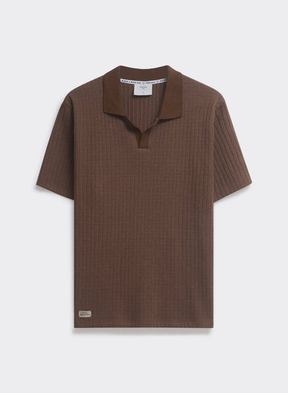 Men's Knitted Polo Shirt - Anthony - Cotton Blend - Brown | Percival Quality
