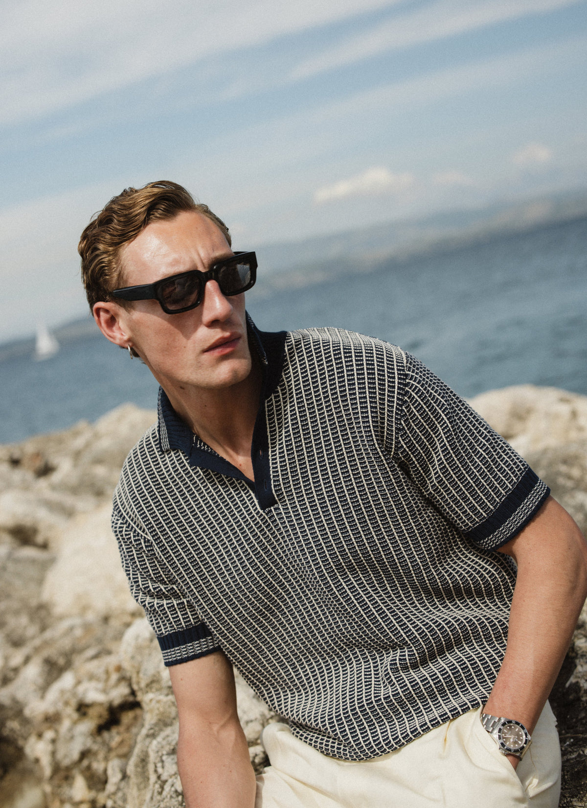 Men's Knitted Polo Shirt: Claude - Cotton - Navy Blue | Percival Classic
