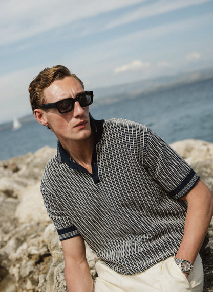 Men's Knitted Polo Shirt: Claude - Cotton - Navy Blue | Percival Classic
