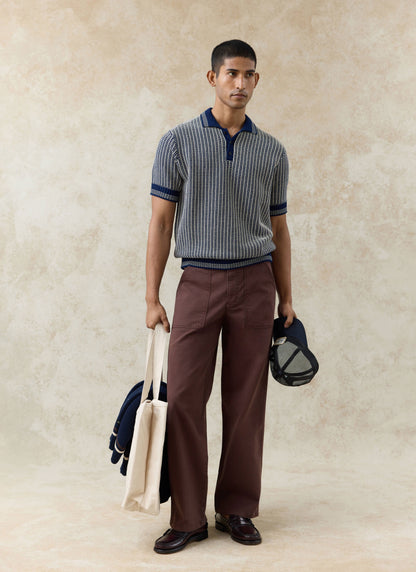 Men's Knitted Polo Shirt: Claude - Cotton - Navy Blue | Percival Classic