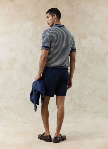 Men's Knitted Polo Shirt: Claude - Cotton - Navy Blue | Percival Classic