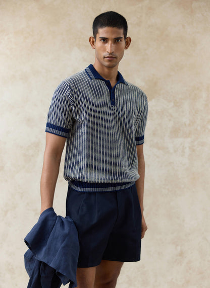 Men's Knitted Polo Shirt: Claude - Cotton - Navy Blue | Percival Classic