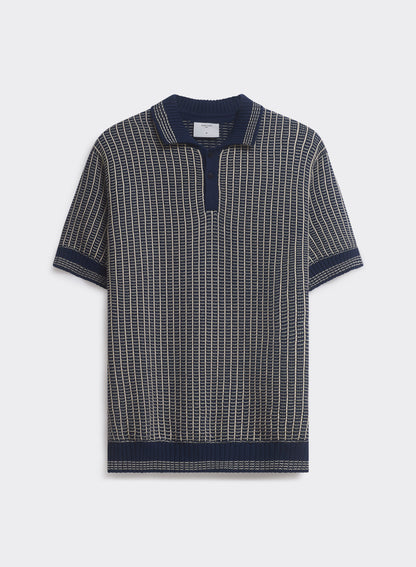 Men's Knitted Polo Shirt: Claude - Cotton - Navy Blue | Percival Classic