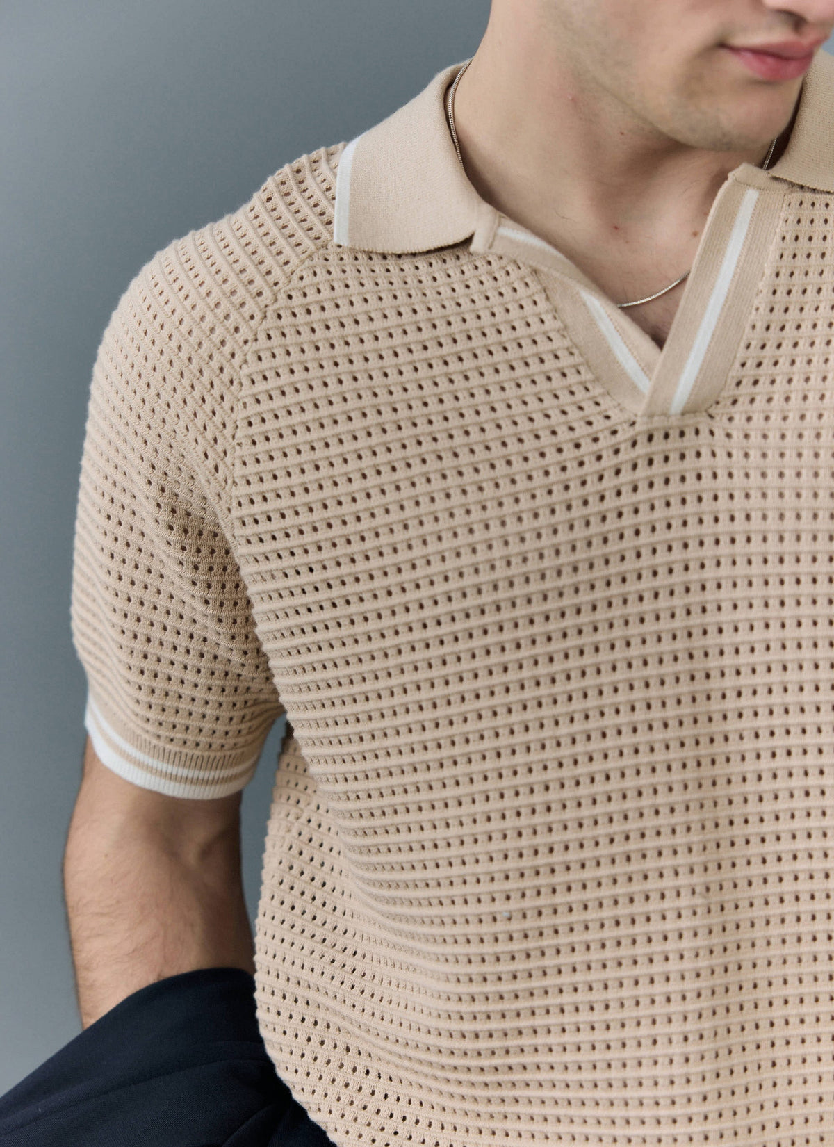 Men's Tennis Knit Polo Shirt - Cotton - Ecru Cream | Percival Sale