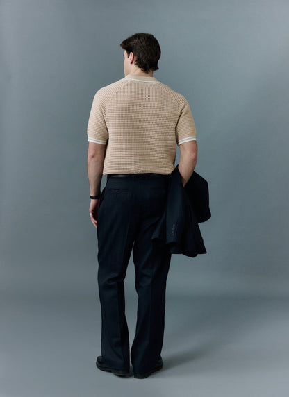 Men's Tennis Knit Polo Shirt - Cotton - Ecru Cream | Percival Sale