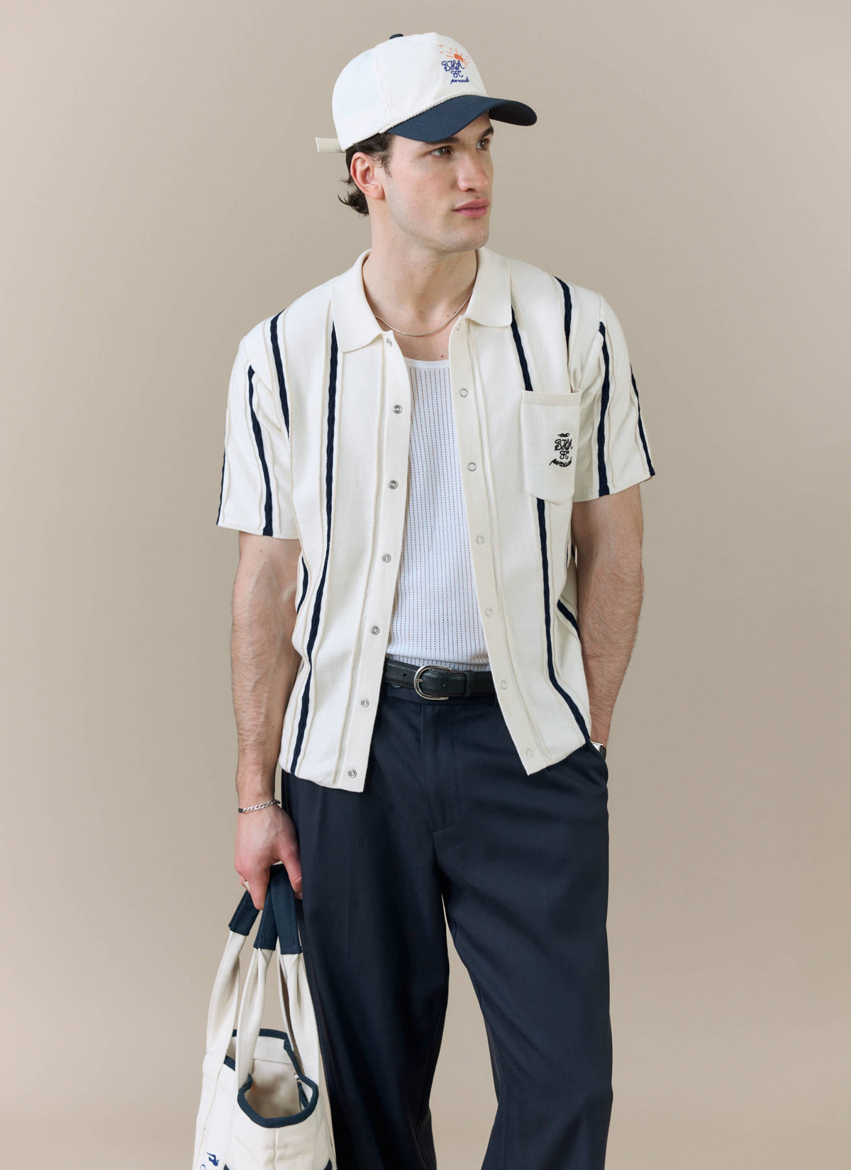 Men's Cable Stripe Knitted Shirt - Percival x Brighton & Hove Albion FC - White | Percival Signature