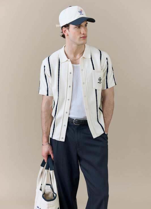 Men's Cable Stripe Knitted Shirt - Percival x Brighton & Hove Albion FC - White | Percival Signature